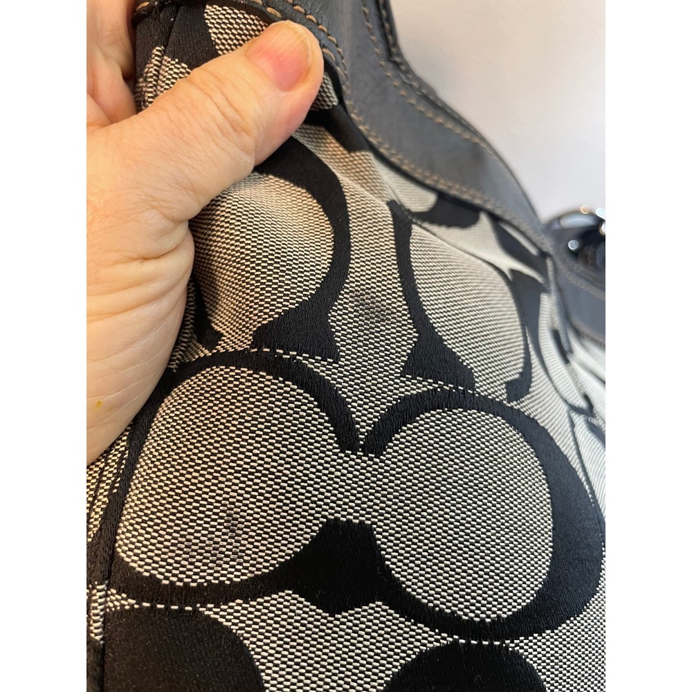 COACH Black & Gray Signature Canvas Leather Trim‎ Hobo Crossbody Bag F13358 GUC - Picture 5 of 11